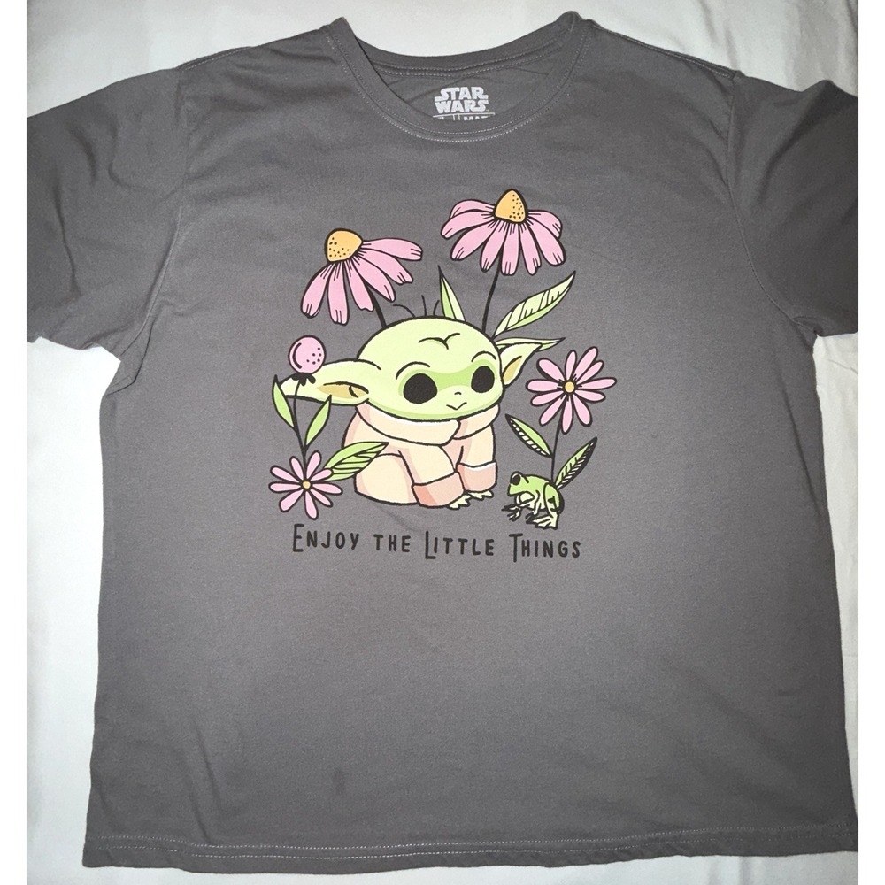 Star Wars Grogu Baby Yoda  Floral T-Shirt XXL Gray "Enjoy The Little Things"